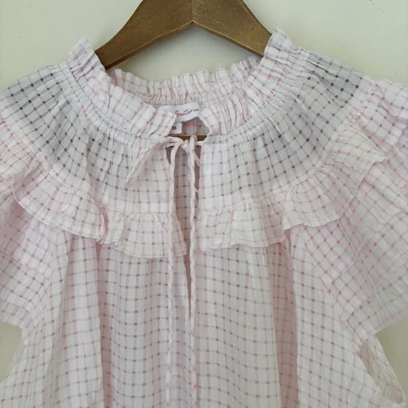 Meet Me in Santorini Pink Smocked Check Top Medium - Picture 2 of 7